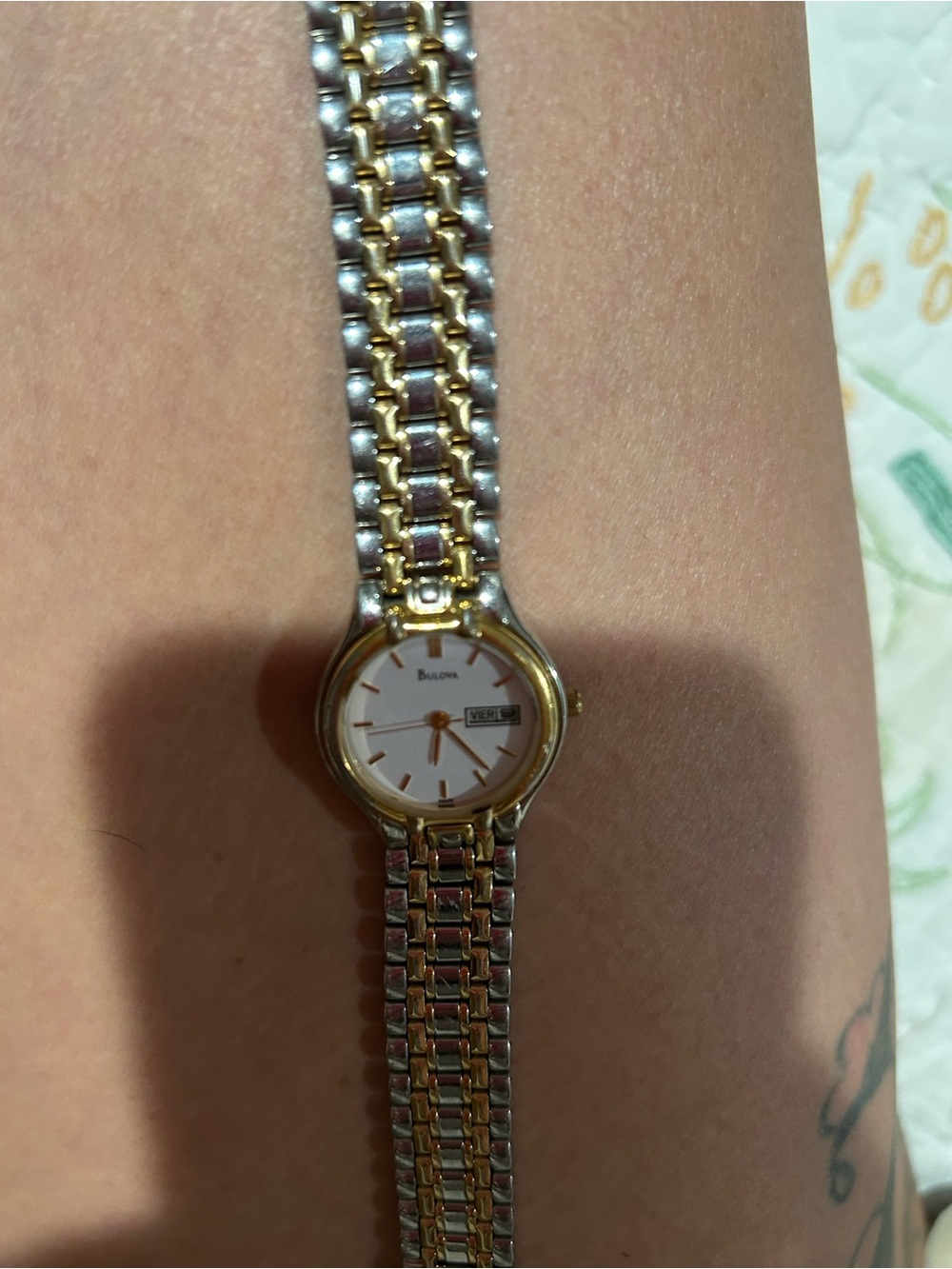 Bulova Two-Tone Gold and Silver Women’s Bracelet Watch with White Dial